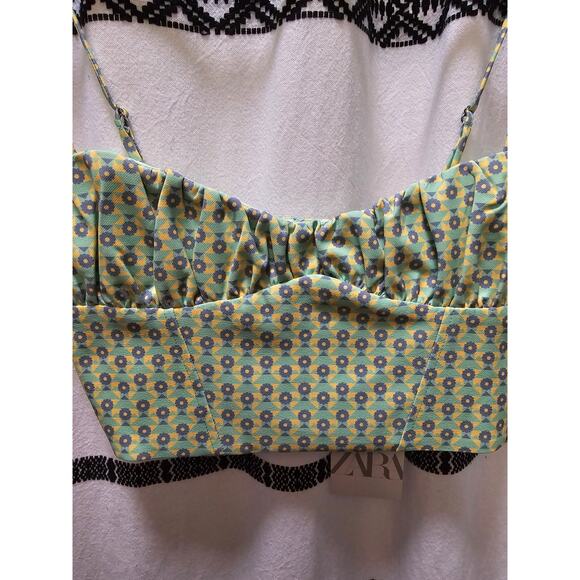 NWT Zara pastel floral cropped bustier top adjustable straps small - Picture 3 of 9